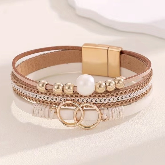 Multi-layer Chain & Leather Combination Bracelet - Picture 1 of 5